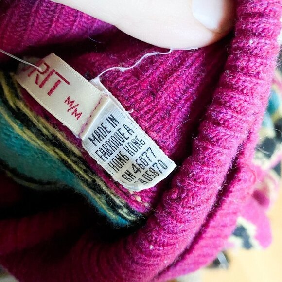 Vintage Esprit Colourful Magenta Teal Wool Blend Turtleneck M - Picture 4 of 5